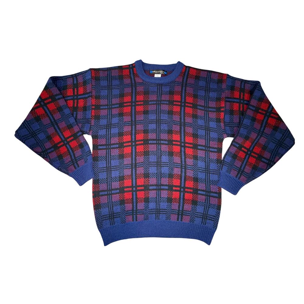 Vintage 90s Architect Plaid Sweater Tagged XL, Measures S/M Made in Korea